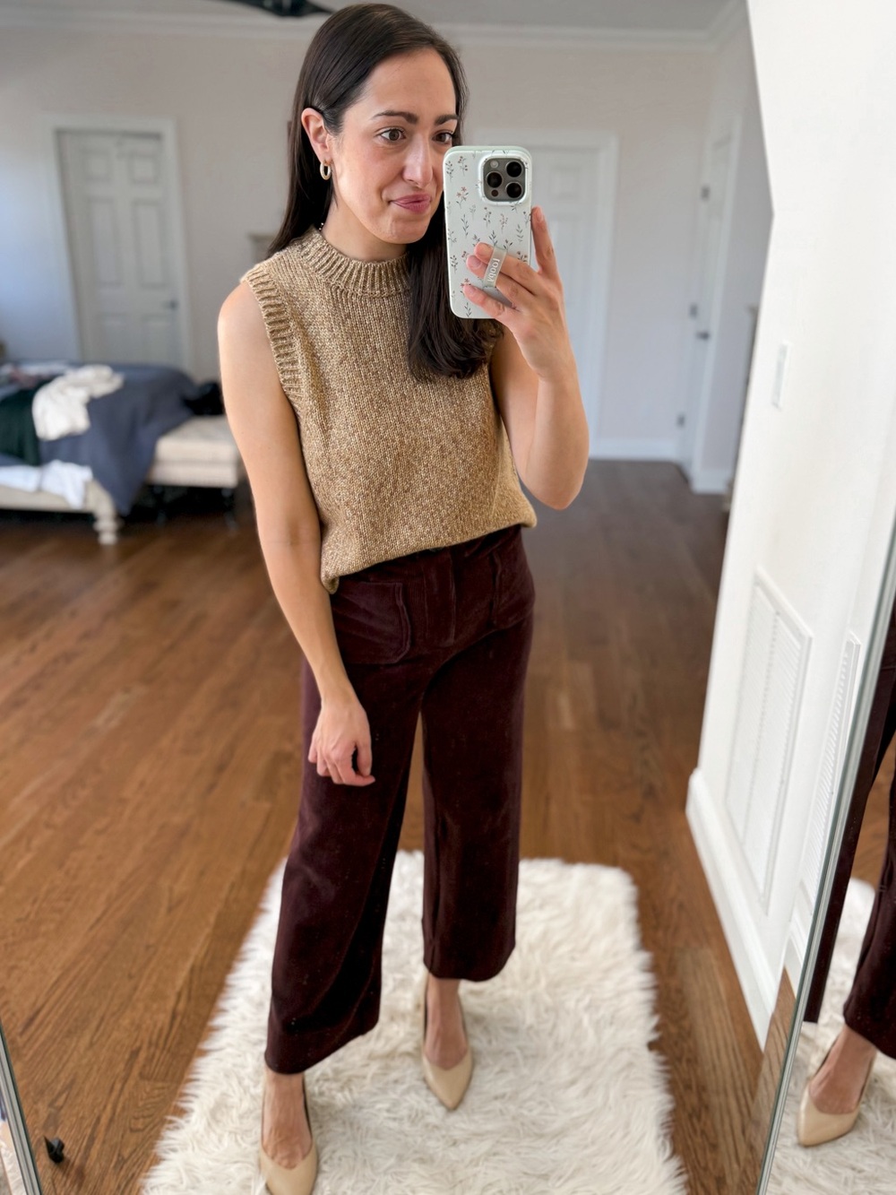 brown corduroy wildflower Lauren Conrad super high rise Wide-Leg Crop Pant
